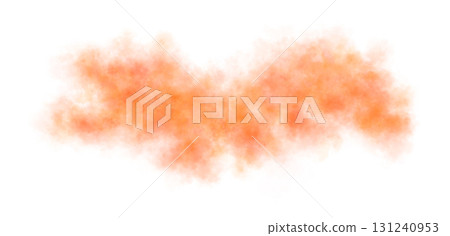 Thick orange smoke cloud on transparent background isolated on black for atmospheric visual effects or overlays 131240953