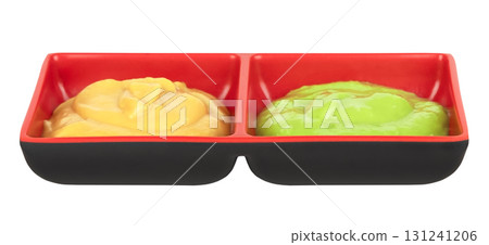 Wasabi and mustard sauce isolated on a white background Wasabi and mustard sauce isolated on a white background 131241206