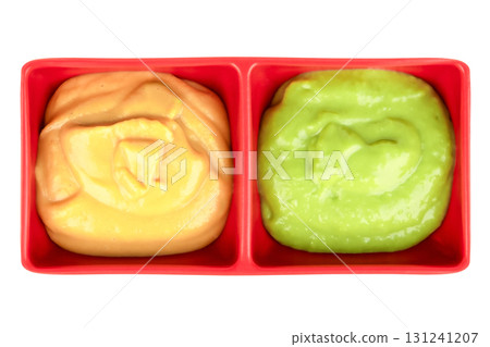 Wasabi and mustard sauce isolated on a white background 131241207