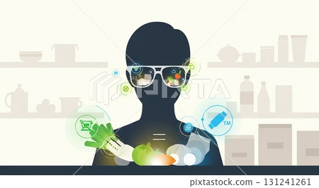 AI smart glasses and flat design symbolizing daily life 131241261