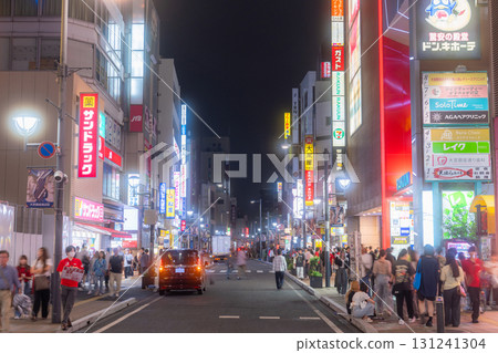 Saitama Prefecture: Omiya Station, a bustling nightlife district lit up by neon lights 131241304