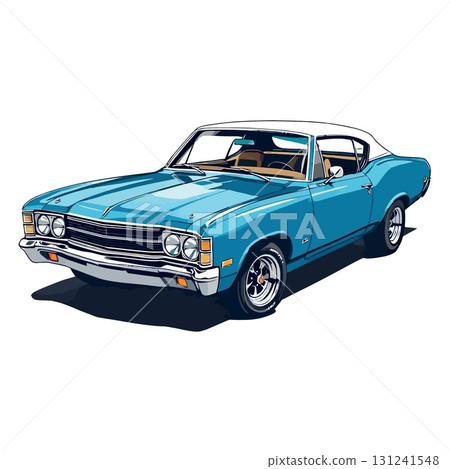 Vsai classic blue american muscle car illustration on white background 131241548