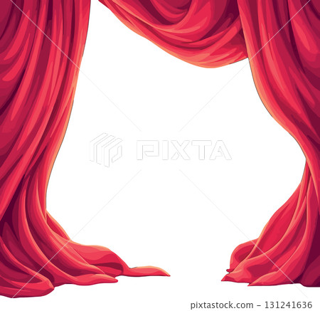 Vsai red stage curtains opening on white background 131241636