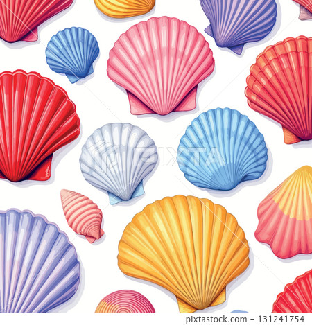 Vsai colorful scallops creating seamless summer pattern on white background 131241754