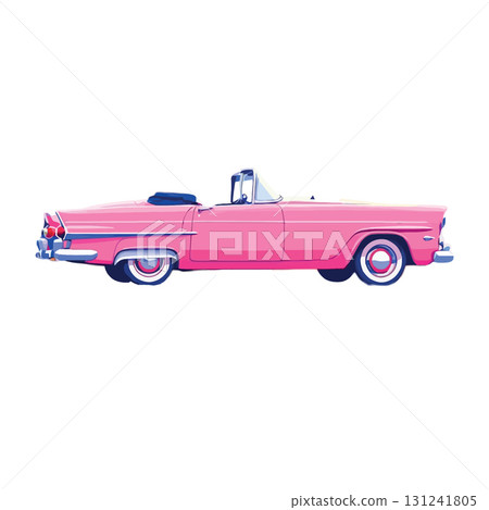 Vsai pink convertible classic car isolated on white background 131241805
