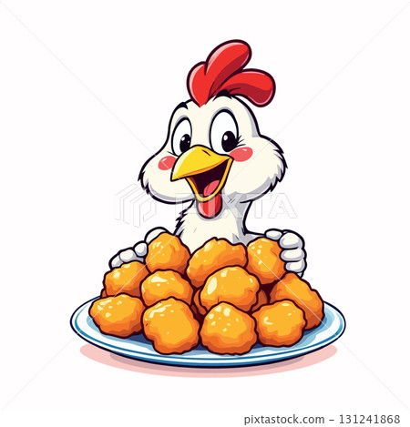 Vsai cartoon chicken presenting plate of chicken nuggets 131241868