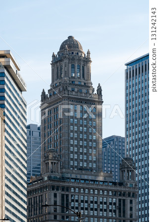 Captivating view of the Chicago Board of Trade Building showcasing its architectural details. Captivating view of the Chicago Board of Trade Building showcasing its architectural details. 131242143