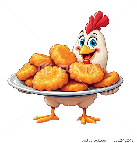 Vsai cartoon chicken carrying a tray of chicken nuggets 131242245
