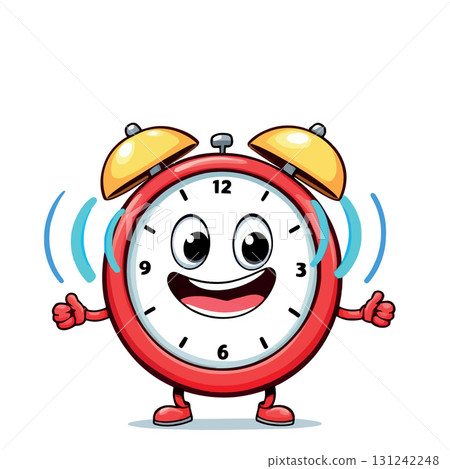 Vsai red alarm clock waking up and giving thumbs up 131242248