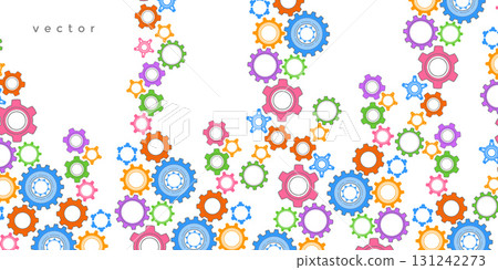 Multi-colored gears. Rotating mechanism of round parts .Machine technology. Vector illustration. 131242273