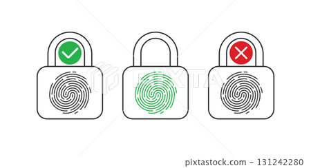 Safety lock. Set of fingerprints . Security access sign. Vector illustration . Safety lock. Set of fingerprints . Security access sign. Vector illustration . 131242280