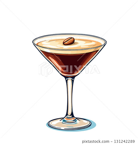 Vsai espresso martini cocktail drawing with coffee bean garnish 131242289