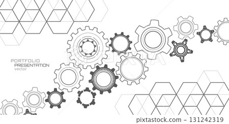 Technical drawing of gears .Rotating mechanism of round parts .Machine technology. Vector illustration. Technical drawing of gears .Rotating mechanism of round parts .Machine technology. Vector illustration. 131242319