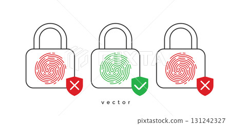 Safety lock. Set of fingerprints . Security access sign. Vector illustration . 131242327