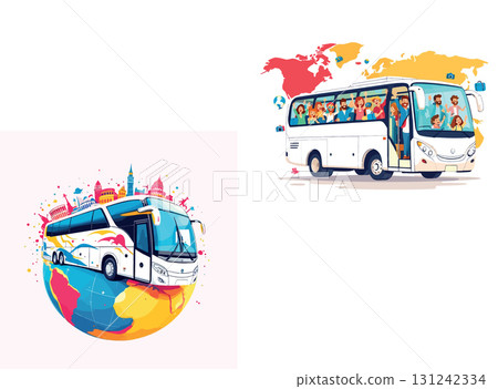 Vsai tourists traveling by bus around the world, visiting famous landmarks Vsai tourists traveling by bus around the world, visiting famous landmarks 131242334