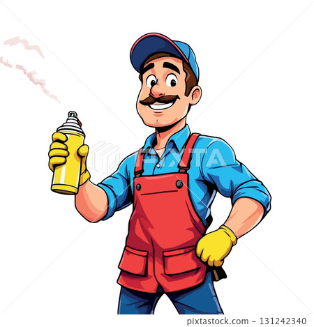 Vsai handyman holding spray can, painting or disinfecting Vsai handyman holding spray can, painting or disinfecting 131242340