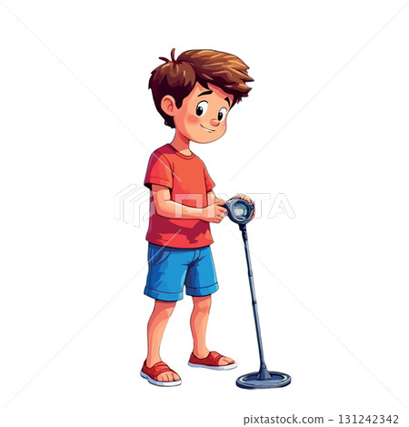 Vsai curious boy using metal detector searching for treasure Vsai curious boy using metal detector searching for treasure 131242342