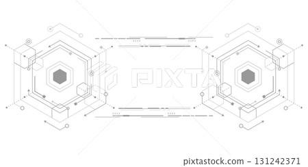Technical drawing background . Geometric lines and squares. Technology Banner. Vector illustration . 131242371