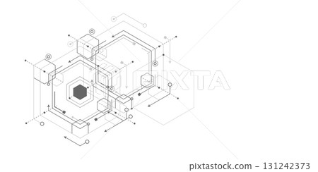 Technological white background. Mechanical Engineering background . Linear geometric drawing. Vector illustration. 131242373