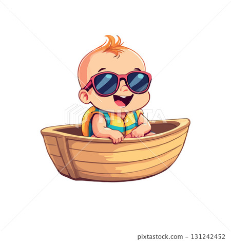 Vsai baby wearing sunglasses and life vest enjoying boat trip Vsai baby wearing sunglasses and life vest enjoying boat trip 131242452