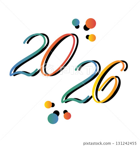2026 New Year lettering decorated with colorful festive lights. 2026 New Year lettering decorated with colorful festive lights. 131242455