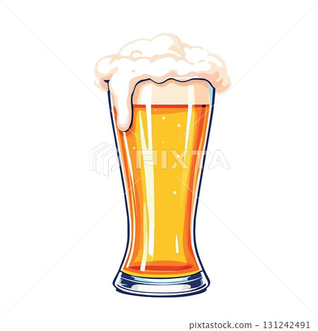 Vsai refreshing golden beer overflowing with frothy head in tall glass 131242491