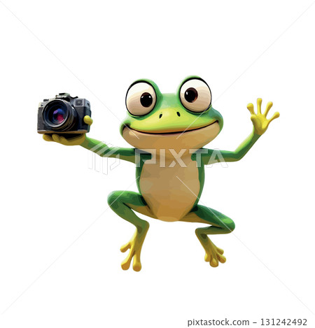 Vsai jumping frog holding camera and waving Vsai jumping frog holding camera and waving 131242492