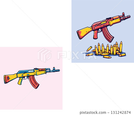 Vsai colorful assault rifle and bullets depicting war and violence Vsai colorful assault rifle and bullets depicting war and violence 131242874