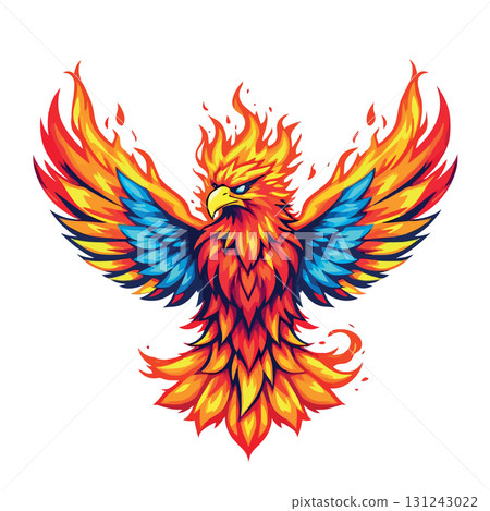 Vsai majestic phoenix rising with fiery wings spread wide Vsai majestic phoenix rising with fiery wings spread wide 131243022