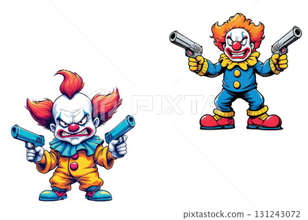 Vsai evil clown holding guns showing angry expression in two variations 131243072