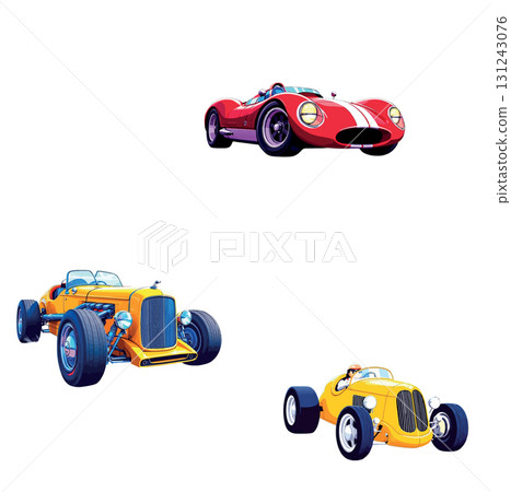 Vsai three colorful vintage hot rod and race cars illustration Vsai three colorful vintage hot rod and race cars illustration 131243076