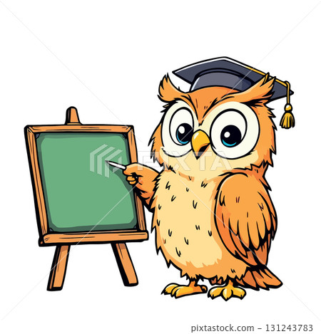Vsai wise owl teacher giving a lesson with blackboard and pointer Vsai wise owl teacher giving a lesson with blackboard and pointer 131243783