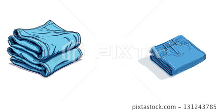 Vsai two pairs of folded blue jeans, one stacked and one single 131243785