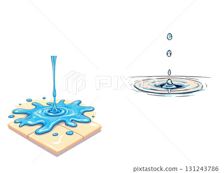 Vsai water droplet splashing and creating ripples on floor tiles and water surface Vsai water droplet splashing and creating ripples on floor tiles and water surface 131243786