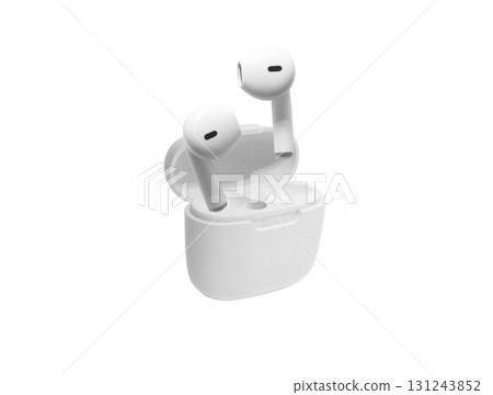 White modern wireless headphones isolated on white background. Copy space White modern wireless headphones isolated on white background. Copy space 131243852