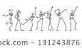 Funny dancing skeletons isolated on white background. Halloween party. 131243876