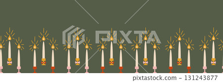 Retro vintage horizontal Christmas border with candles, perfect for designers, shops, and brands making festive cards, posters, banners, and seasonal holiday decorations. 131243877