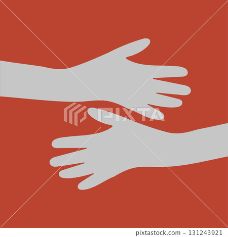 Hands hugs vector minimalist flat style reaching gesture on red background stock vector 131243921