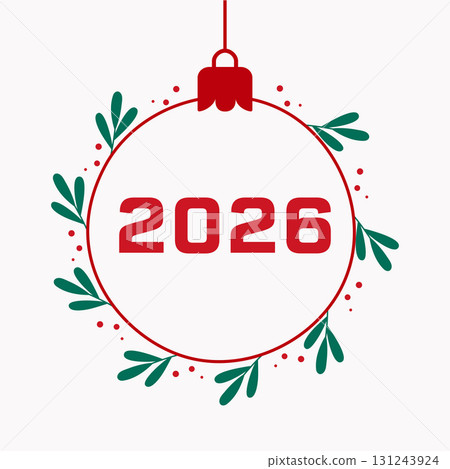 2026 Christmas ornament vector, minimalist red and green holiday decoration with leaves stock vector 2026 Christmas ornament vector, minimalist red and green holiday decoration with leaves stock vector 131243924