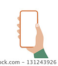 Hand holding orange smartphone vector, minimal flat style, blank screen, isolated on white stock vector 131243926