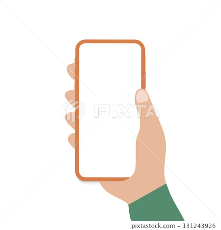 Hand holding orange smartphone vector, minimal flat style, blank screen, isolated on white stock vector Hand holding orange smartphone vector, minimal flat style, blank screen, isolated on white stock vector 131243926