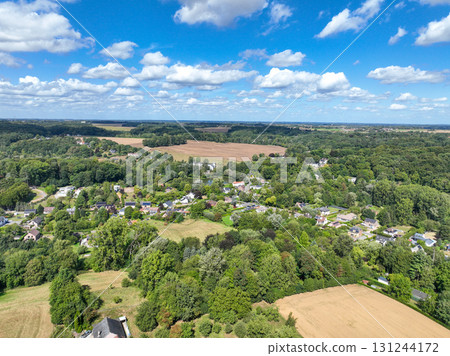 Aerial view of Genappe municipality and city of Wallonia located in the Belgian province of Walloon Brabant. 131244172