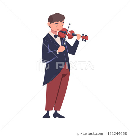 Man Musician Character Play Violin Musical Instrument Standing on Stage Vector Illustration Man Musician Character Play Violin Musical Instrument Standing on Stage Vector Illustration 131244668