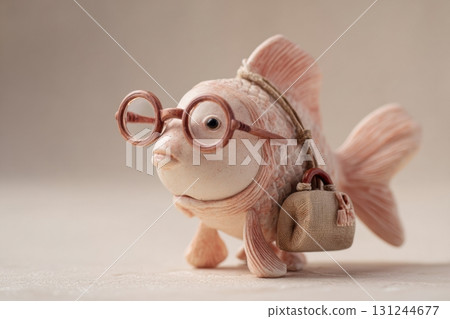 FIsh figurine with glasses and a bag 131244677