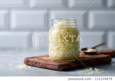 Fermented sauerkraut in a Jar 131244679