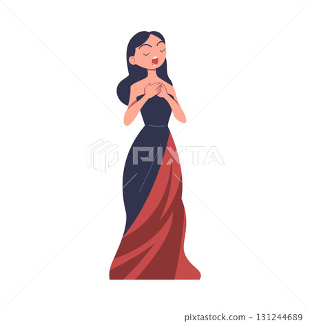 Woman Opera Singer and Musician Singing on Stage Vector Illustration Woman Opera Singer and Musician Singing on Stage Vector Illustration 131244689