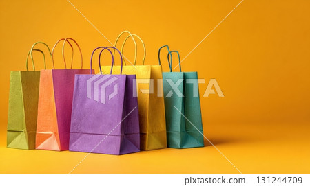 Set of colorful paper shopping bags with handles 131244709