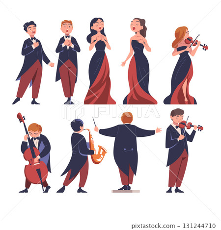 Different Musician Man and Woman Play Musical Instrument Vector Set 131244710