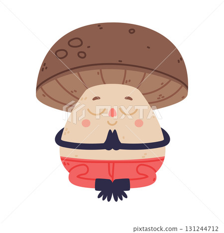 Funny Mushroom Character with Happy Face and Cap Vector Illustration 131244712