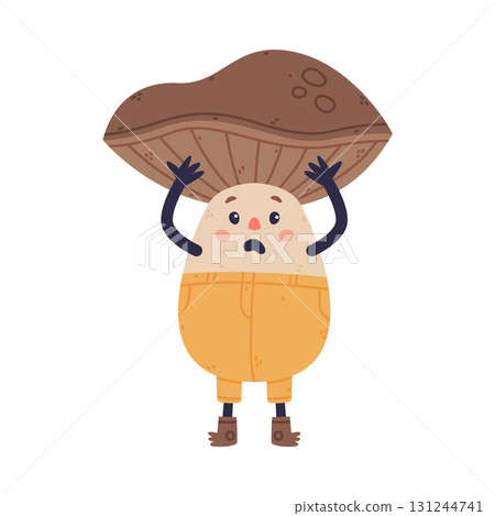 Funny Mushroom Character with Shocked Face and Cap Vector Illustration Funny Mushroom Character with Shocked Face and Cap Vector Illustration 131244741